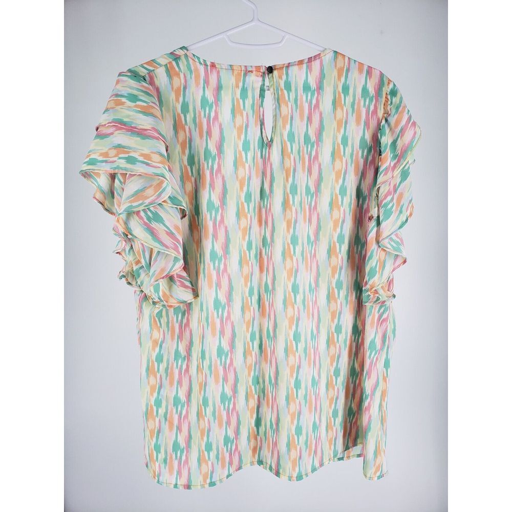 Caramela Colorful Pastel Medium Flutter Sleeve Blouse Top V-Neck Loose Fit EUC - Picture 3 of 7